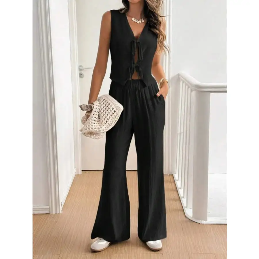 V Neck Sleeveless Top and Pants Set
