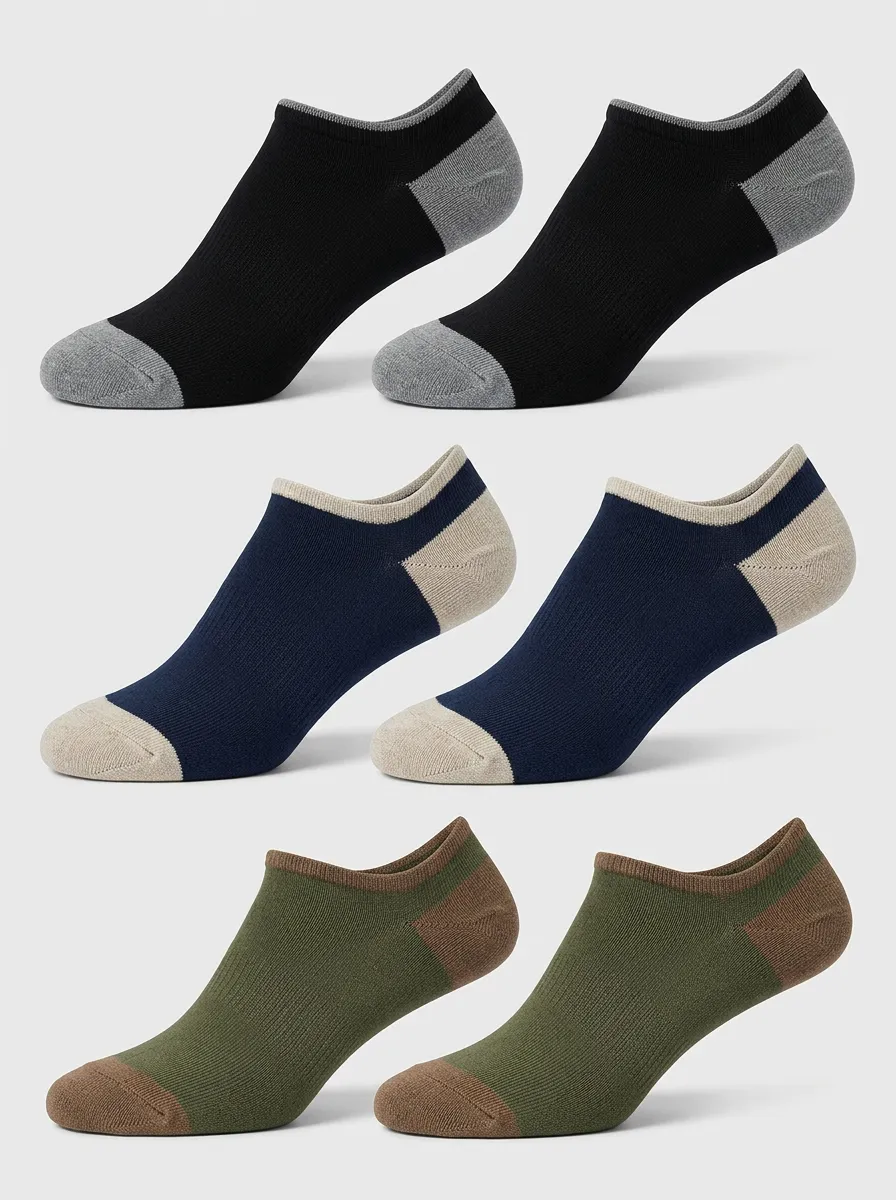 Men's Contrast Heel Colorblock Ankle Sock Set