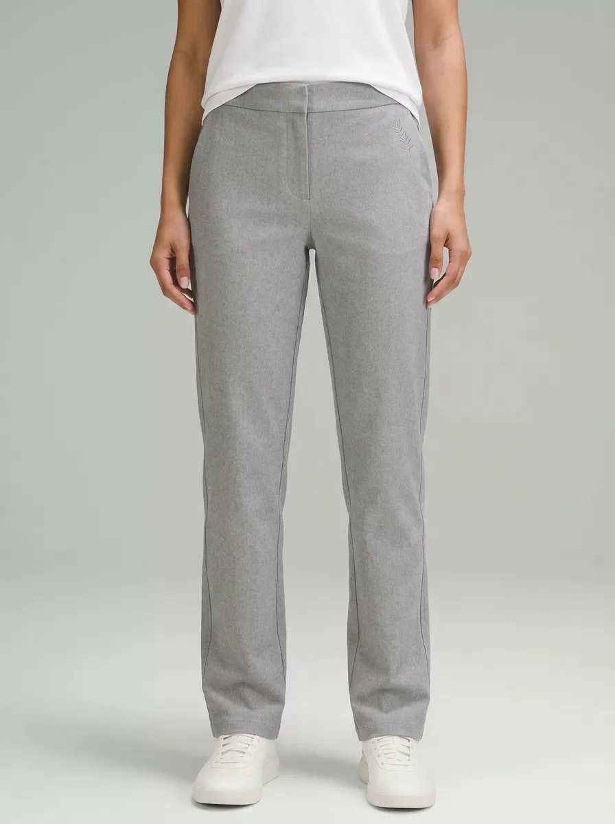 Women's Casual Minimalist Leaf Embroidered Mid-Rise Straight Leg Pants