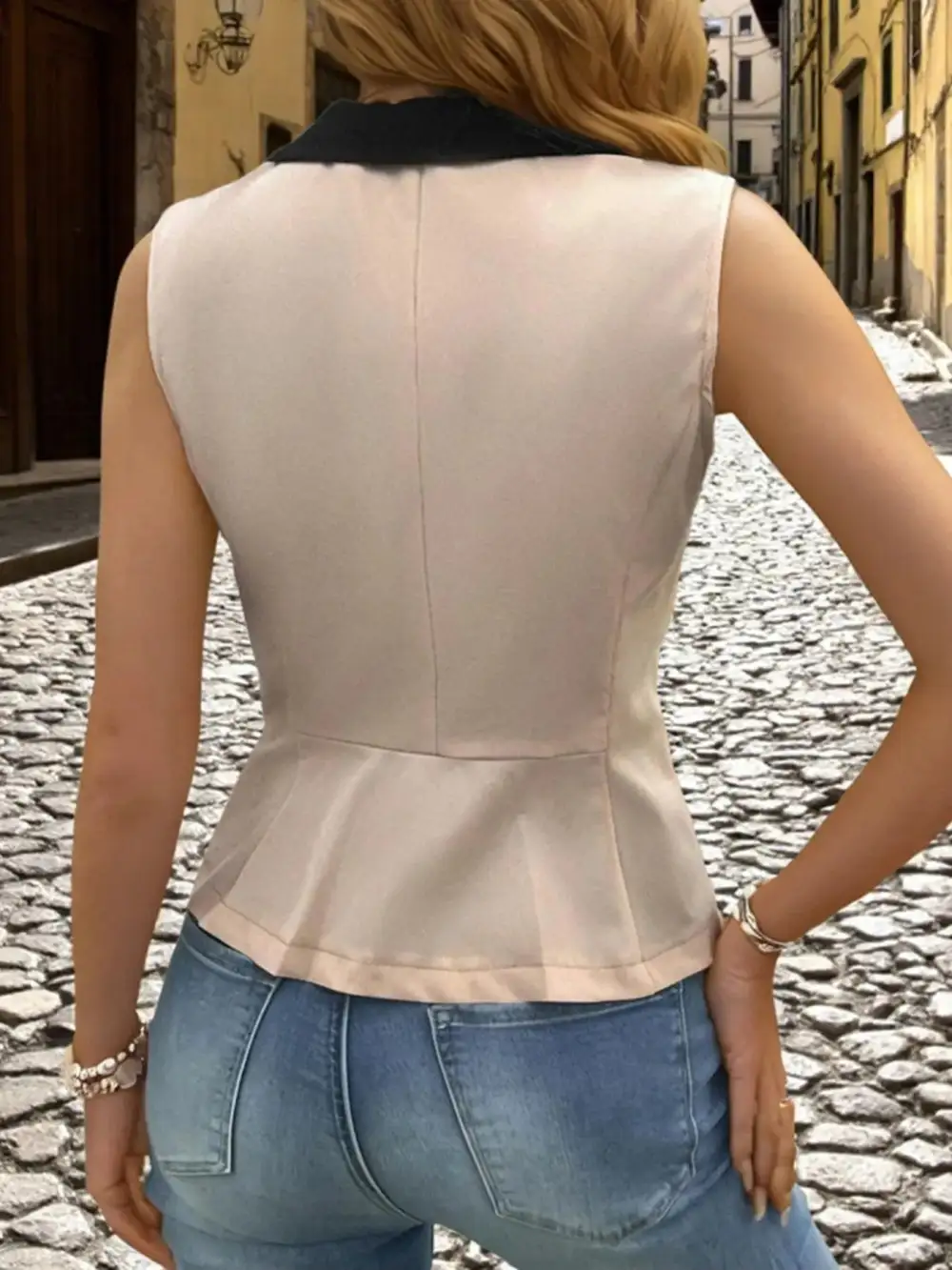 One Button Contrast Vest Coat