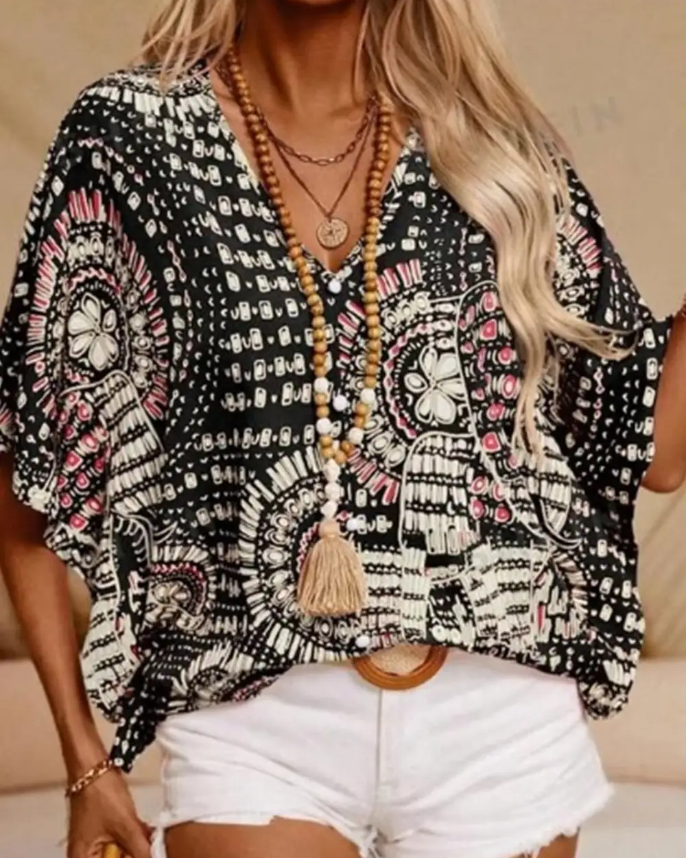 Soft Printed V Neck Blouse