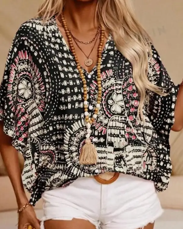 Soft Printed V Neck Blouse