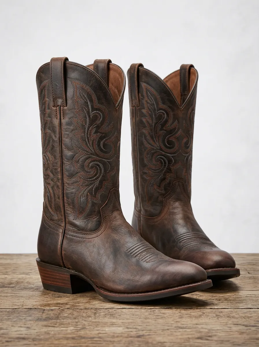 Unisex Country Road Floral Embroidered Finish Western Cowboy Boots