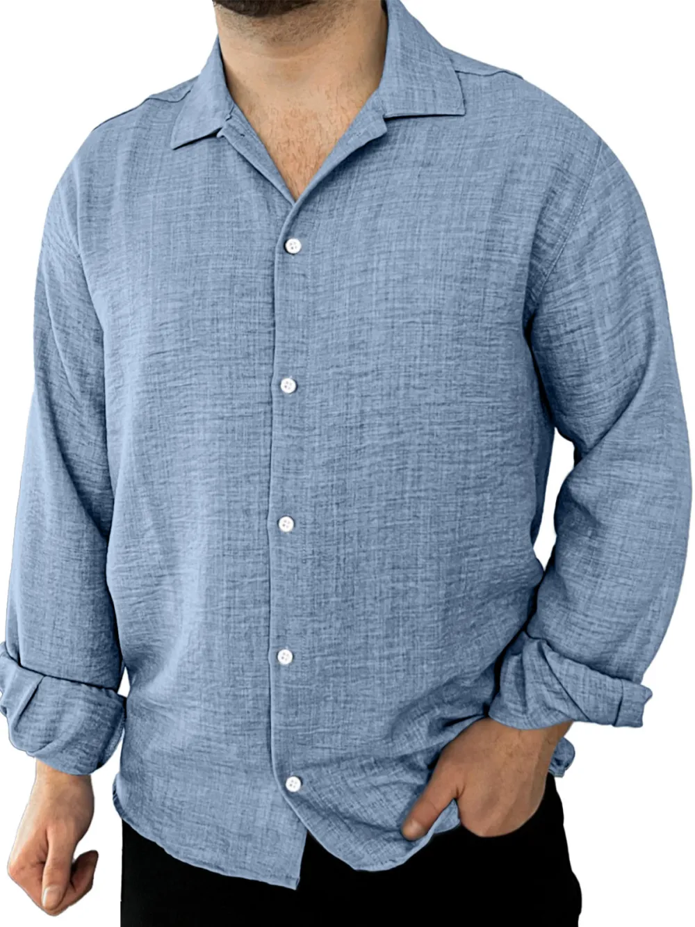 Roomy Long Sleeve Open Collar Shirt