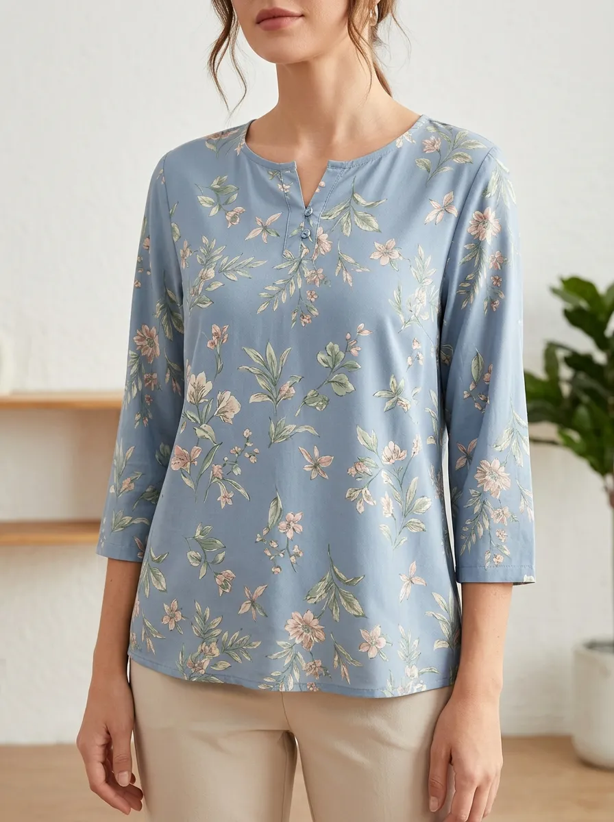 Relaxed Floral Women's Three-Quarter Sleeve Top