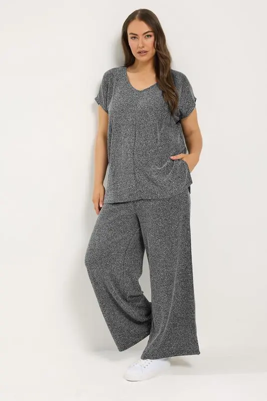Charcoal Grey Textured Knit Top & Trousers Set