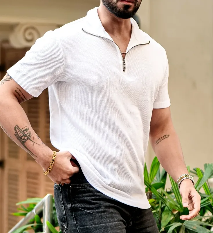 White Polo Style Short Sleeve Casual Shirt