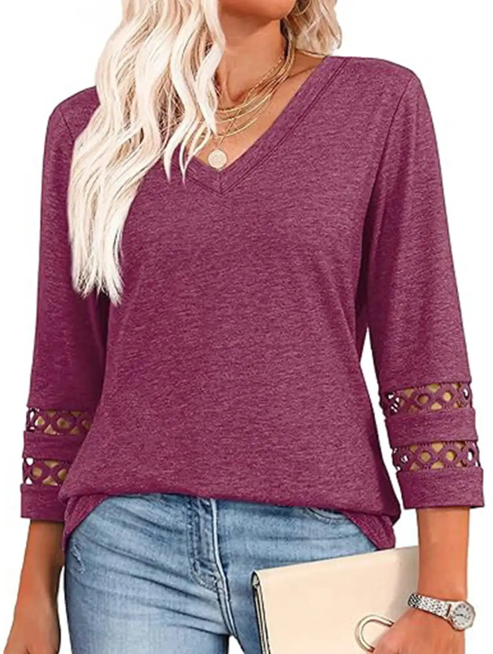 V-Neck Lace Trim Top
