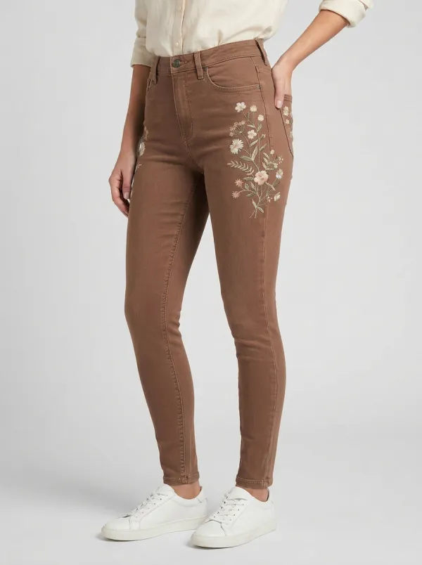 Women's Ridge Floral Daisy Embroidered Graphic Slim Jeans