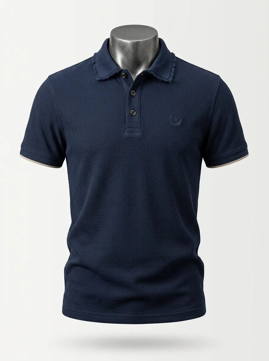 Waffle-Knit Embroidered-Detail Men's Polo Shirt