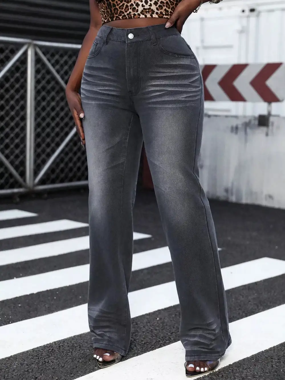 Utility High Waist Straight Leg Denim Jeans