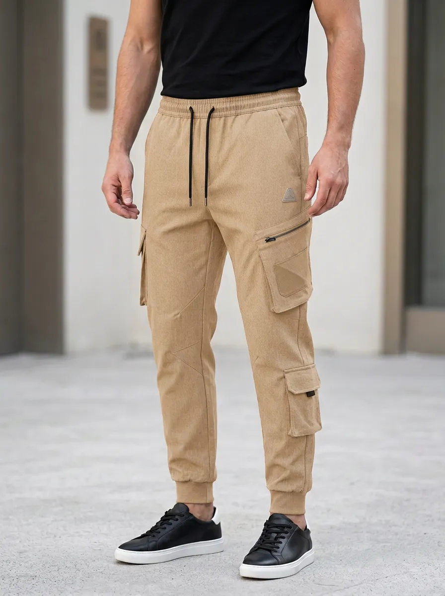Refined Graphic Print Utility Look Men's Cargo Jogger Pants