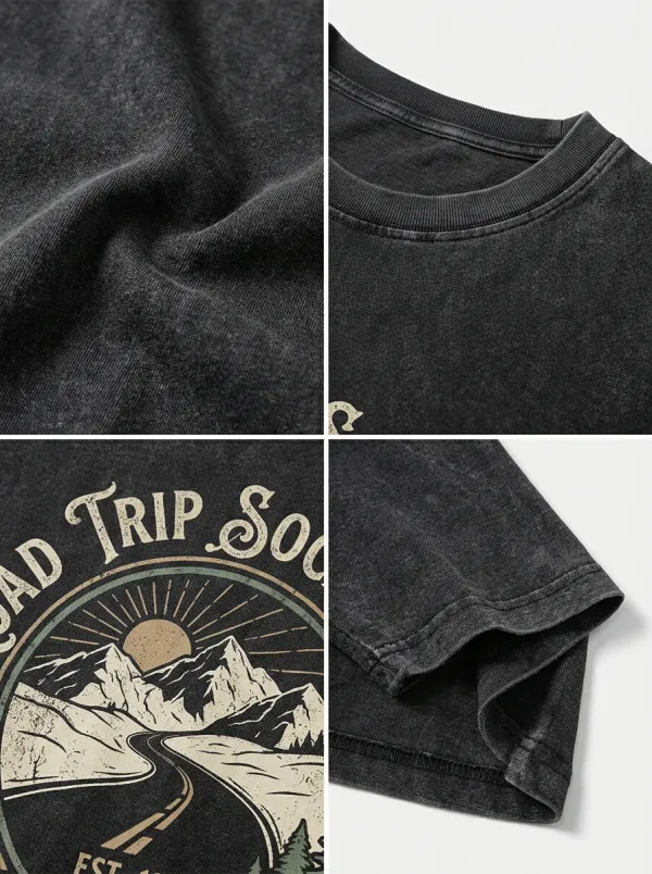 Unisex Road Trip Adventure Mountain Compass Printed T-shirt