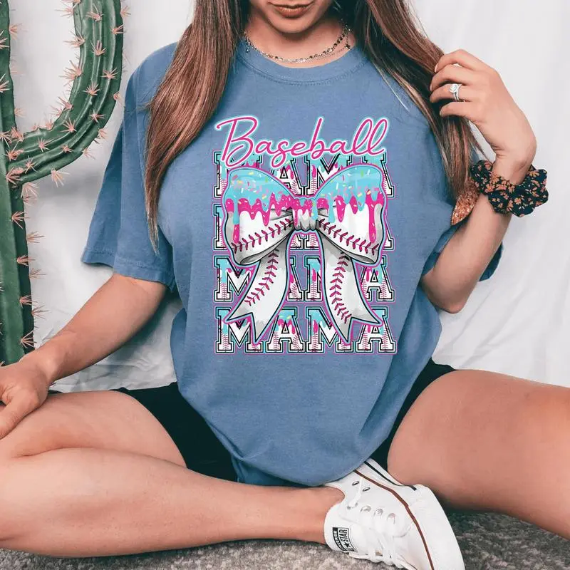 Baseball Drip For Mama Mom Coquette Bow Ice Cream Dripping Women's Oversized Comfort T-Shirt