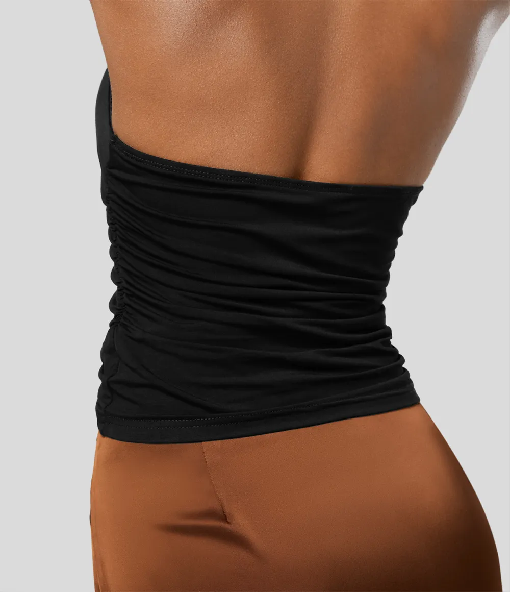 Halter Cowl Neck Backless Ruched Casual Tank Top