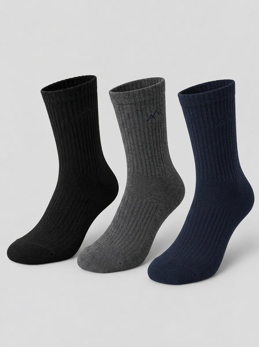 Men's Outdoor Enthusiast Mountain Embroidered Ribbed Socks 3-Pack
