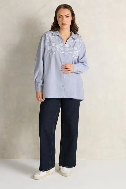 Blue Floral Embroidered Stripe Shirt detail 2