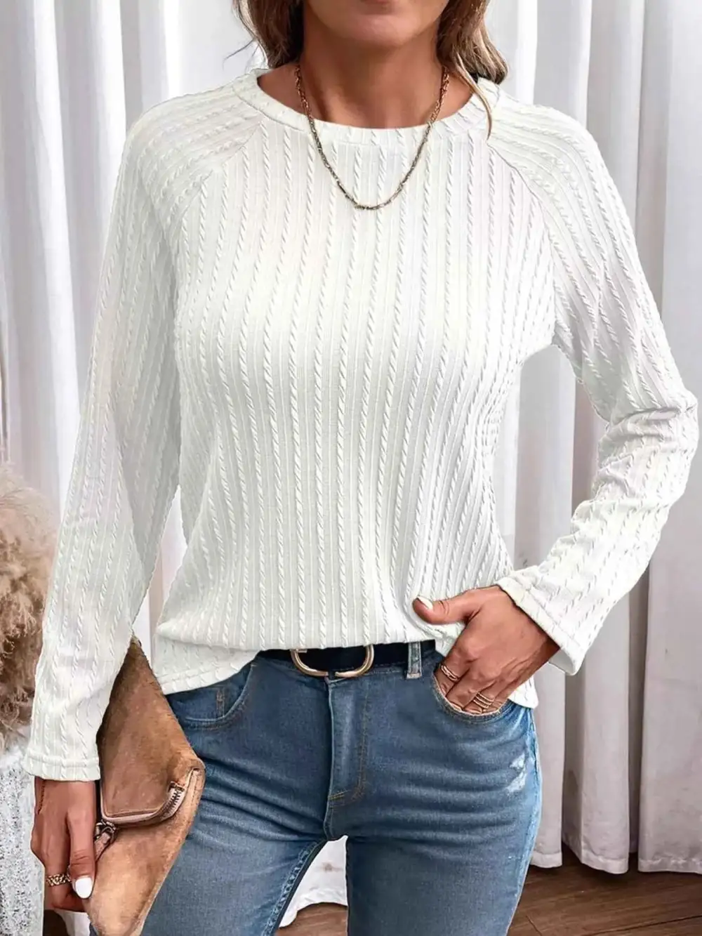 Textured Knit Long Sleeve T-Shirt
