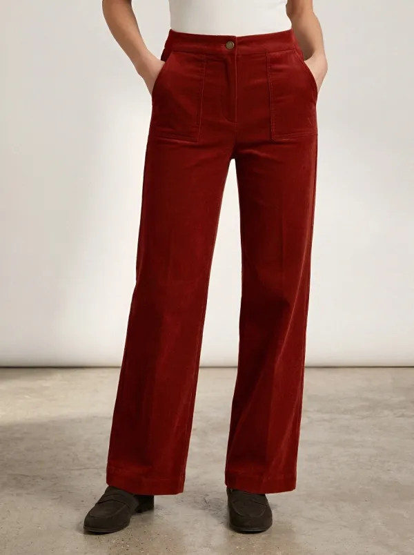 Women's Pocket Wide-Leg Straight-Leg Corduroy Pants