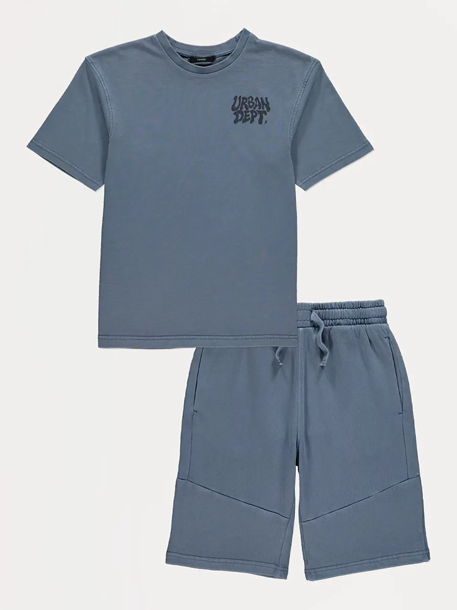Blue Urban Dept T-Shirt & Jersey Shorts Outfit