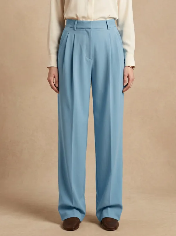 Pleated High Rise Wide Leg Trousers