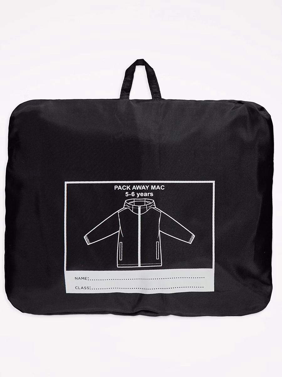 Black Shower Proof School Pac A Mac Jacket detail 2