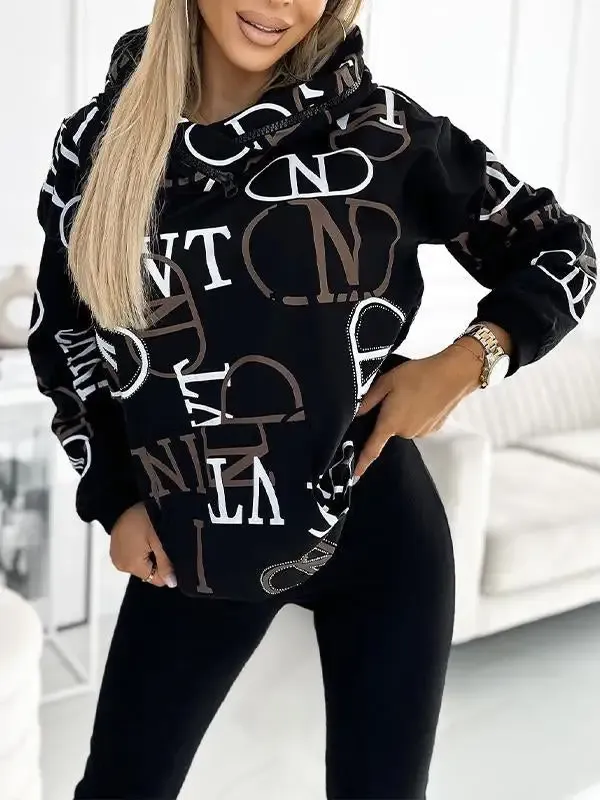 Printed Hooded Casual Two-piece Suit