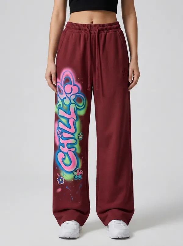 Women's Streetwear Chill Graffiti Flower Printed Sweatpants