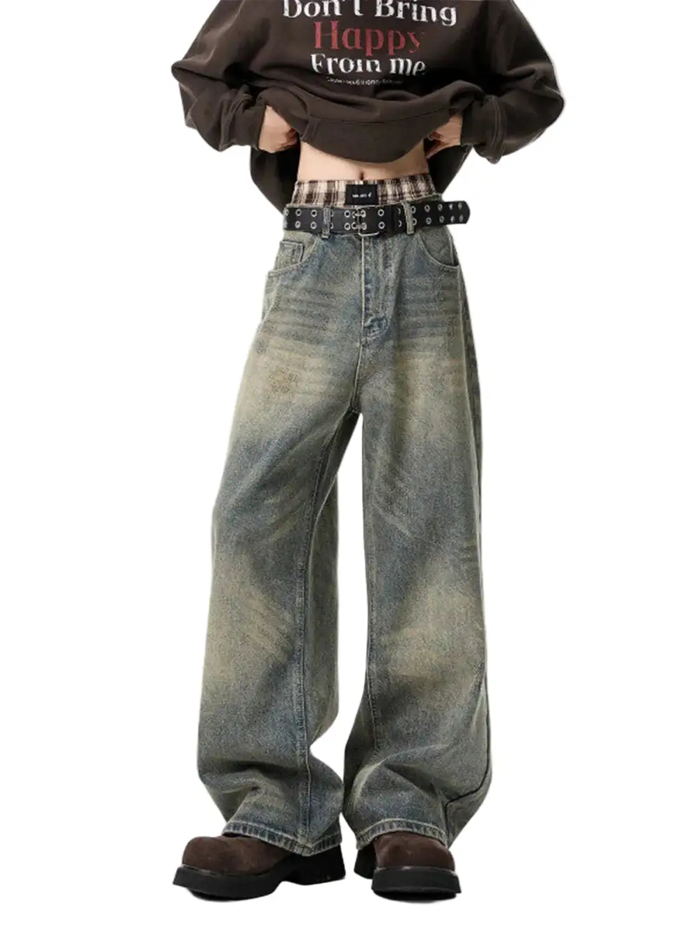 Vintage-Wash Faded Straight-Leg Jeans
