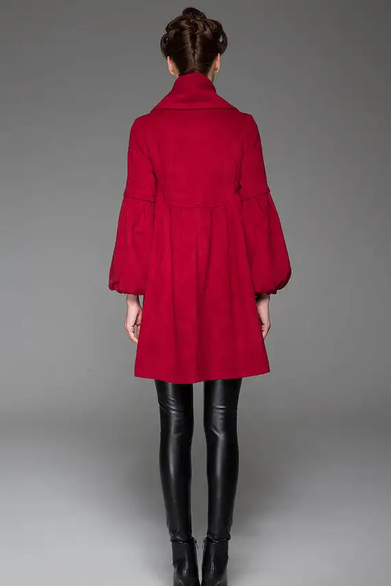 Wool Blend Oversized Single Breasted Lantern Sleeve Pocketed Coat
