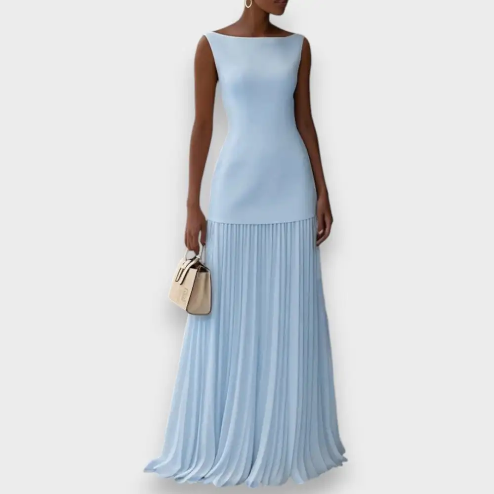 Pleated Sleeveless Flowing Maxi Dress