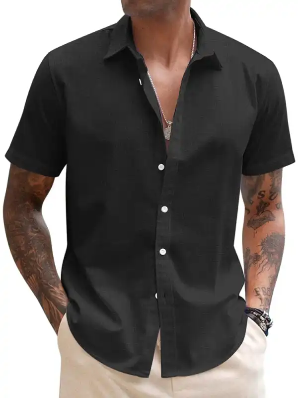 Casual Linen Blend Button Down Shirt