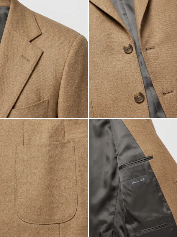 Men's Classic Business Camel Wool Blend Solid Blazer Jacket