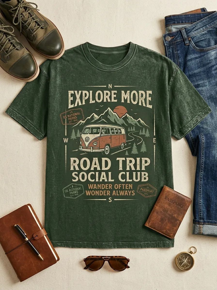 Unisex Adventure Lover Camper Van Mountain Printed T-shirt