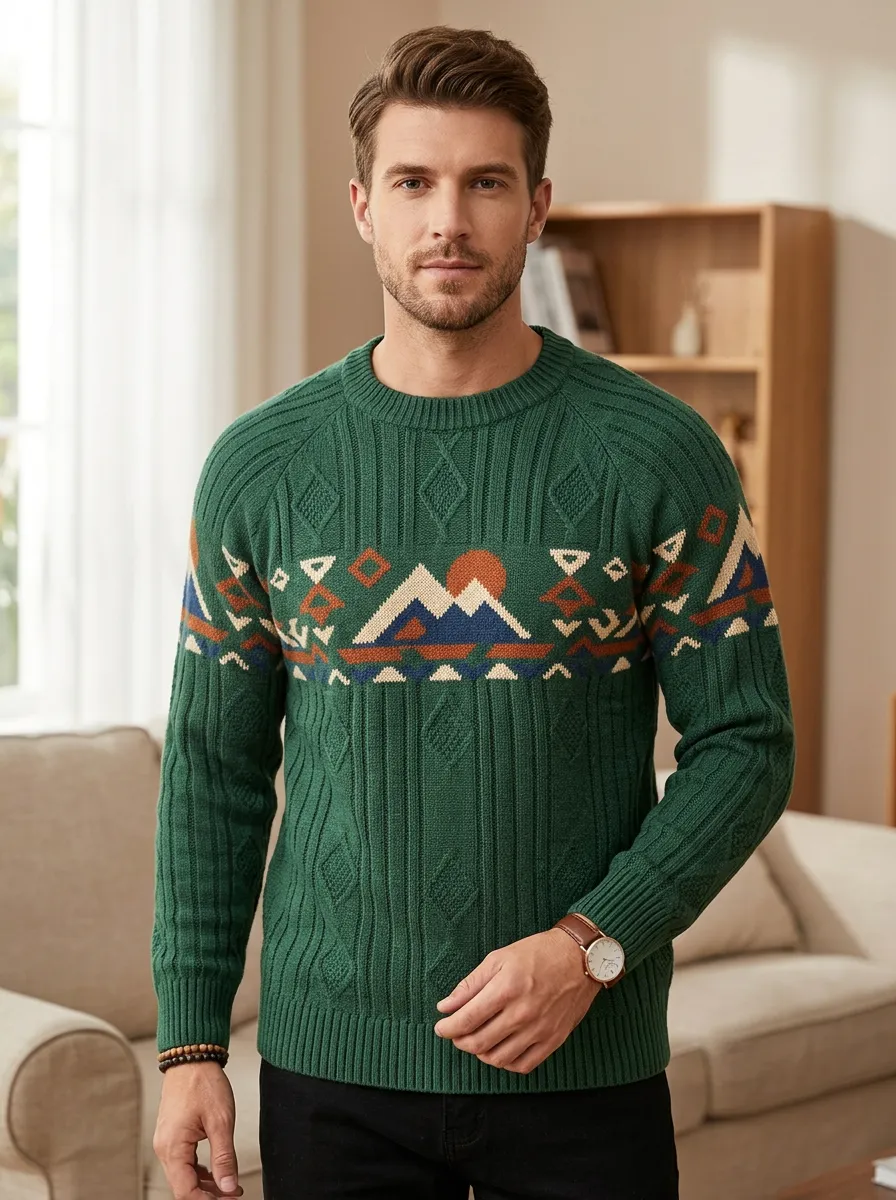 Men's Mountain Motif Crewneck Sweater
