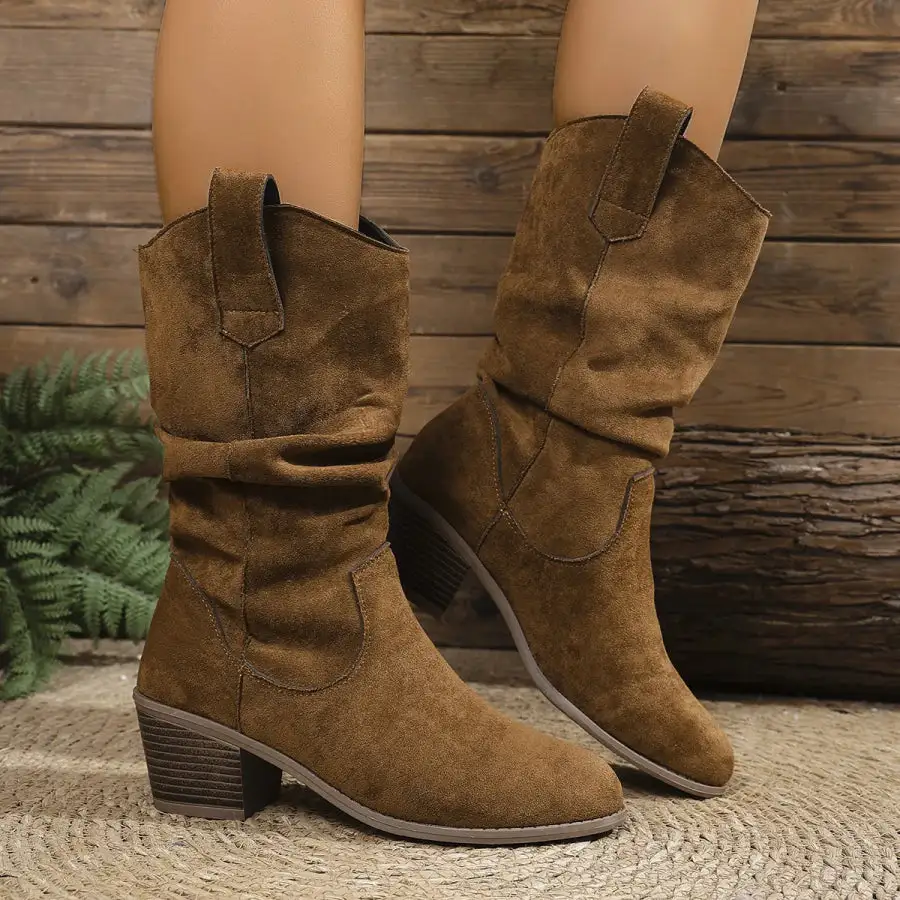 Suede Block Heels Boots