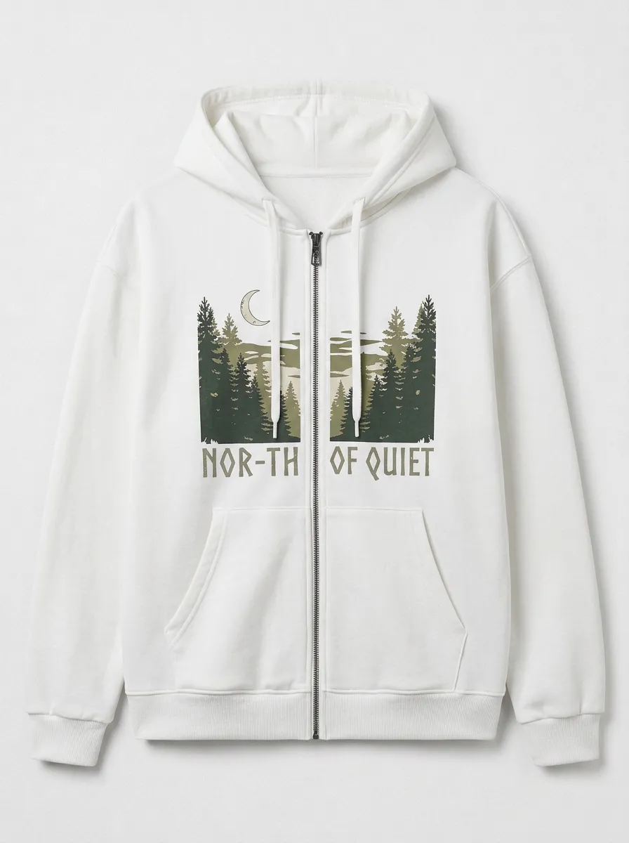 Unisex Nature Lover North of Quiet Moon Forest Printed Zip Hoodie