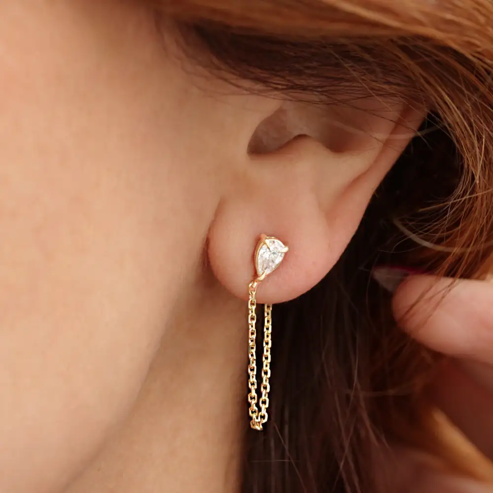Pear Diamond Chain Drop Earrings