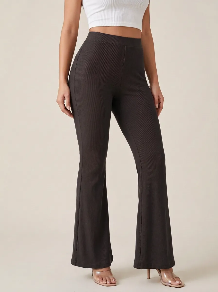 Mid-Rise Ribbed Women's Stretch Mid-Rise Pants