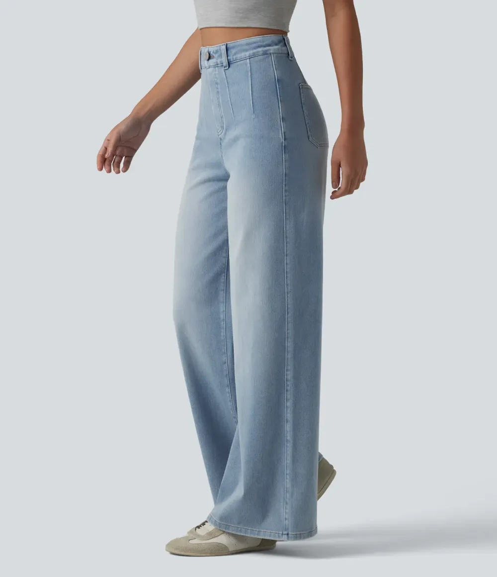 2026🔥  High Waisted Tummy Control Wide Leg Casual Jeans with Pockets