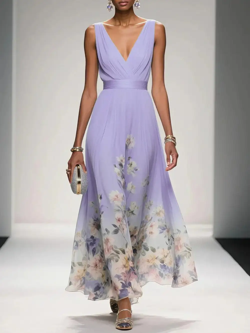 Floral Chiffon Maxi Dress