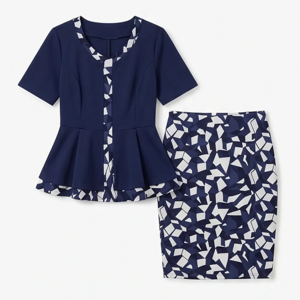 Contrast Peplum Pants Set