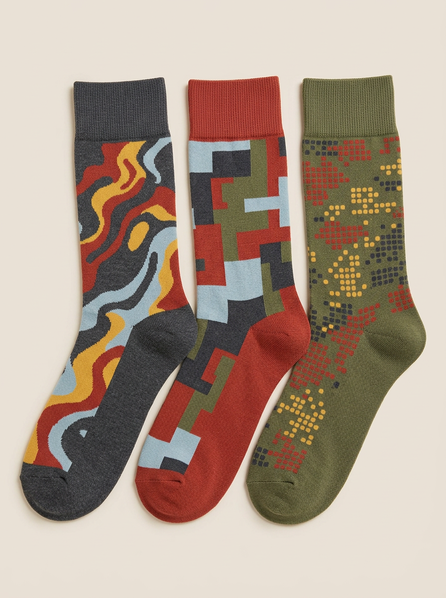 Men's Abstract Geometric Pattern Three-Pack Socks