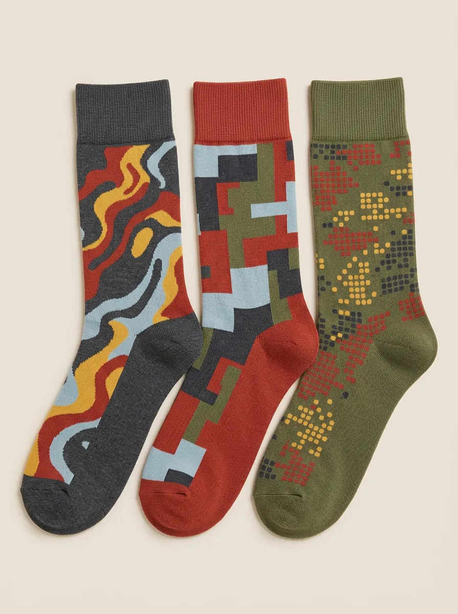 Men's Abstract Geometric Pattern Three-Pack Socks