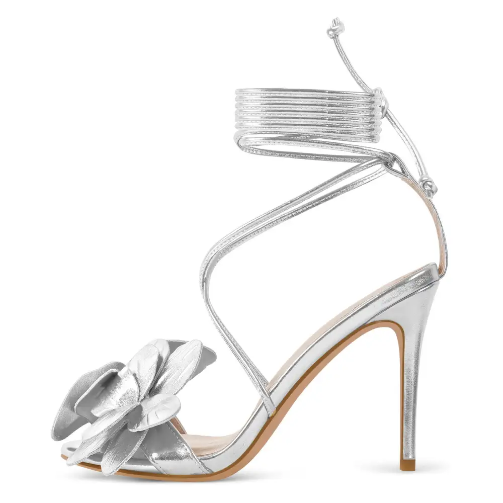 Round Toe Flower Cross Lace Up Sandals