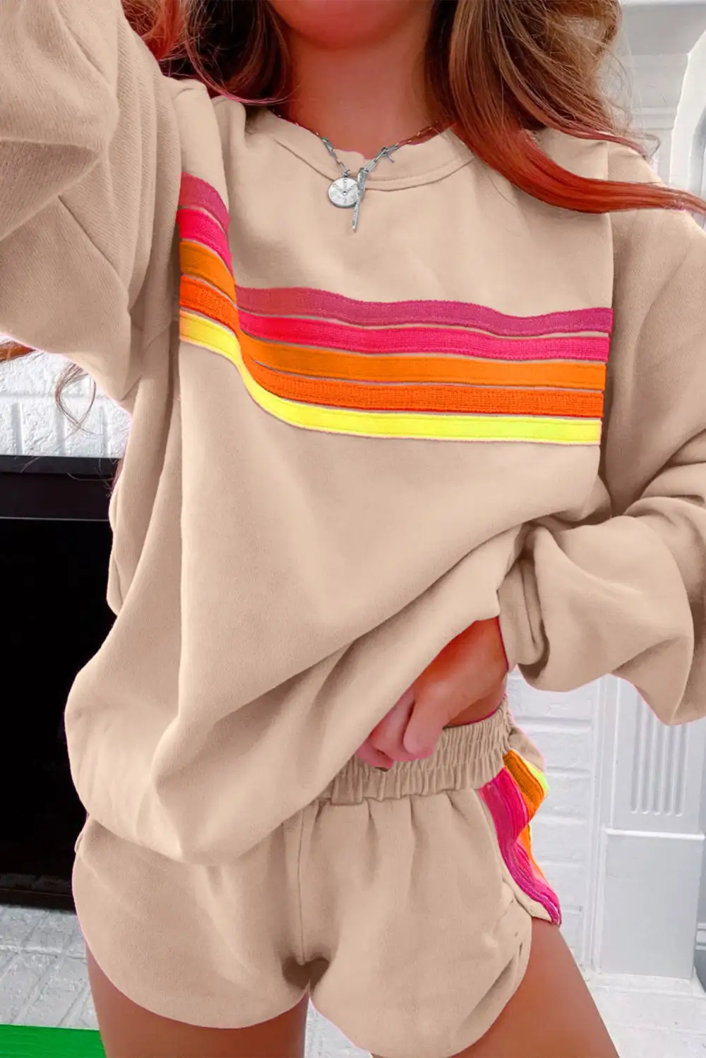 Striped Pullover Relaxed Shorts Lounge Set Mood