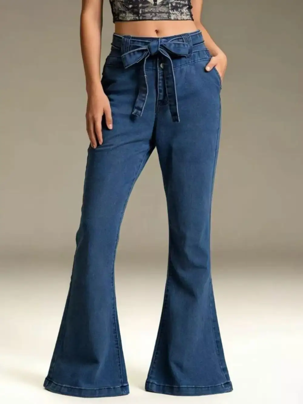 Bow-Tie High-Waisted Flare Jeans