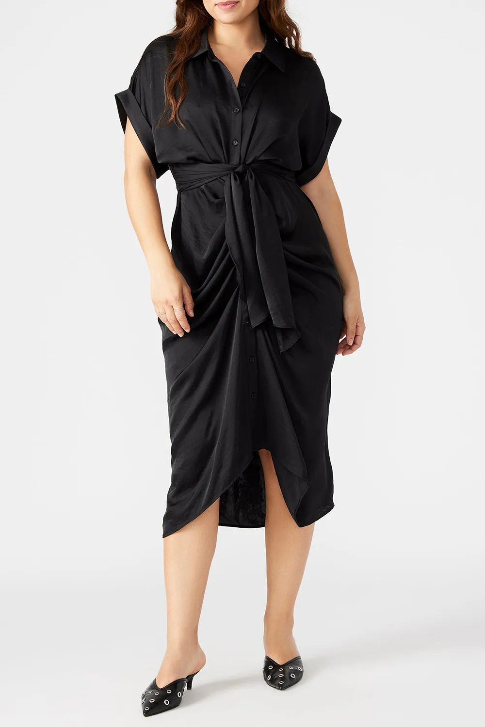 ROLLED COLLAR DRESS RED