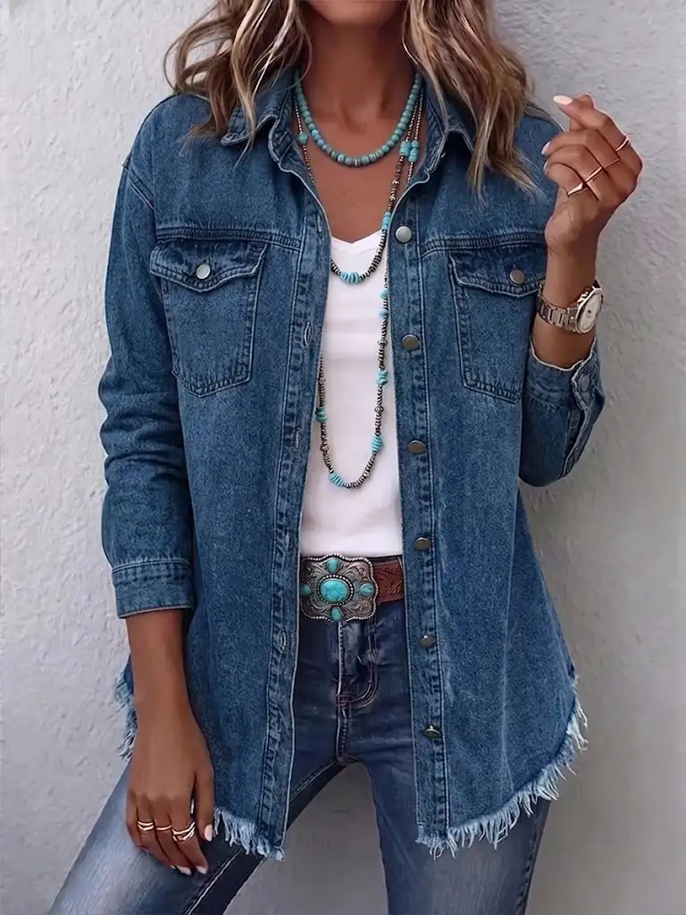 Frayed-hem Washed Jacket