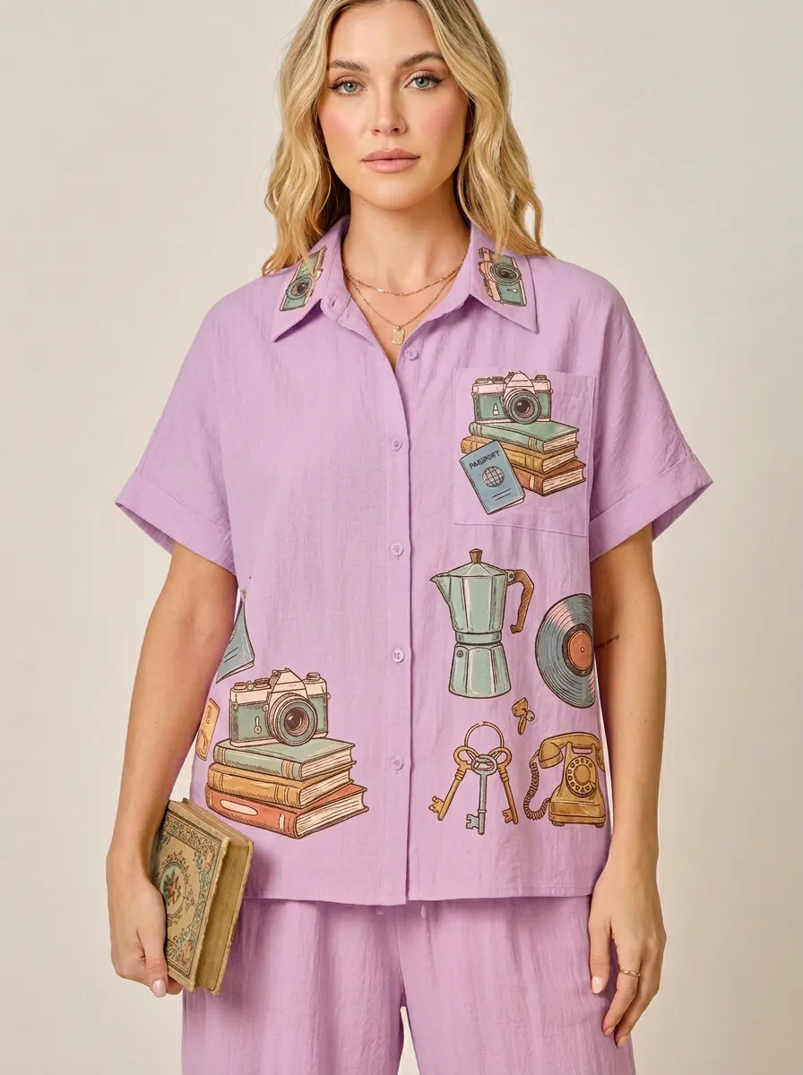 Women's Vintage Hobby Camera Book Coffee Graphic Shirt